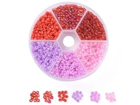 Boite de 60 grammes de perles de rocailles 3mm - Mix rose et rouge