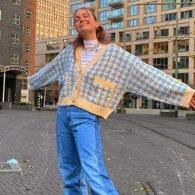 Cardigan femme à carreaux et 3 boutons • Vintage Univers