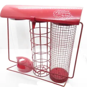 Mangeoire trio rouge. 20 x 9 x hauteur 22.5 cm, pour oiseaux