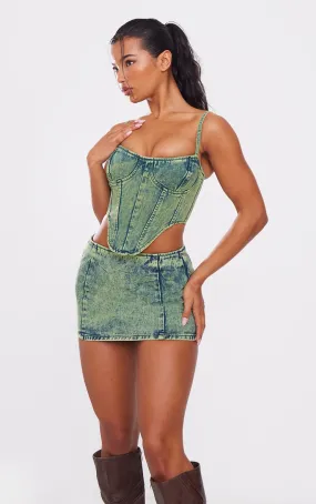 Top corset à ourlet tombant délavé vintage teinte verte